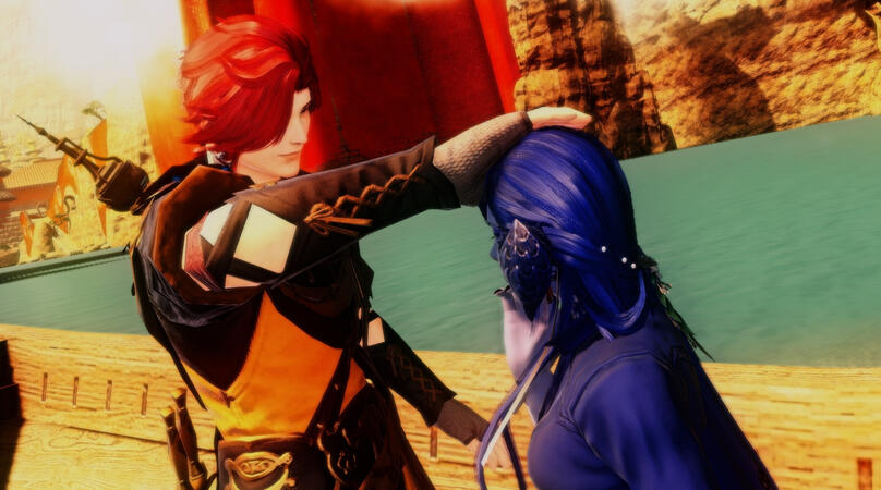 Mystra and Chrishen during their trip to Ul'Dah.